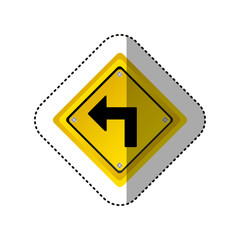 sticker metallic realistic yellow diamond frame turn left traffic sign vector illustration