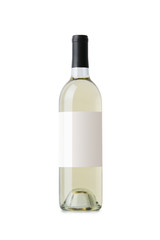 White Wine on White Background with Blank Label - obrazy, fototapety, plakaty