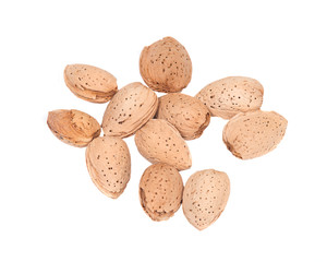 Raw organic almonds in shell isolated on white background