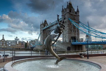 LONDON, ENGLAND - JUNE 15 2016: Sunset view of Tower Bridge in London, England, Great Britain