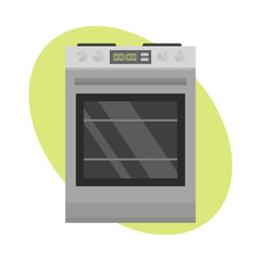 Fototapeta premium Stainless gas cooker with oven industrial metallic cuisine steel kitchenware and household utensil cook appliance vector illustration.