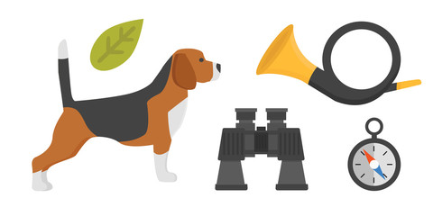 Show dog of breed beagle on white background hunter fast animal beautiful friendly terrier adorable pedigree doggy vector illustration.