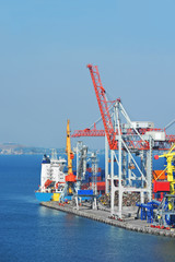 Port cargo crane, ship and container