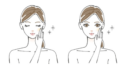 化粧下地を塗る30代前後の女性