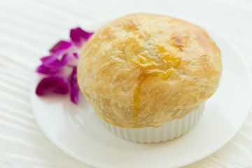 Homemade danish puff pastries stuffed doughnuts with vanilla cream.