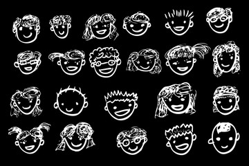 Children with Happy Face,  at Black Background