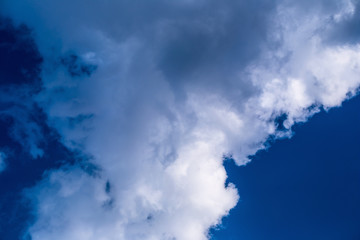 white fluffy clouds in the blue sky.