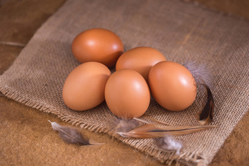 Eggs from farm to the market for raw material to cooking by chef in restaurant.