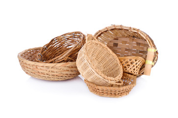 bamboo and rattan basket products on white background