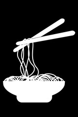 doodle Noodle at bowl and Chopstick, at Black Background
