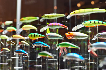 Appâts de pêche en plastique colorés en magasin