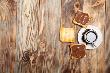 Doughnut on blue wooden table