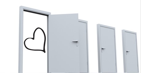 Open door with hand drawn heart shape