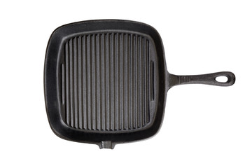 Empty grill iron pan isolated on white background