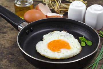 fried egg heart-shaped for breakfast on plate