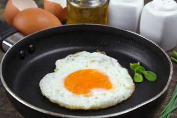 fried egg heart-shaped for breakfast on plate