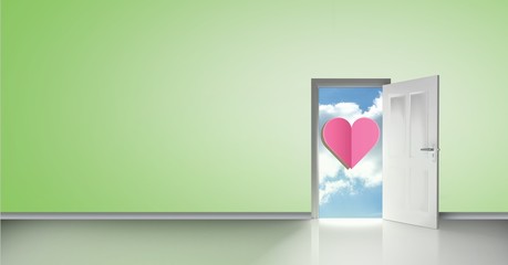 Door open to sky with pink heart shape