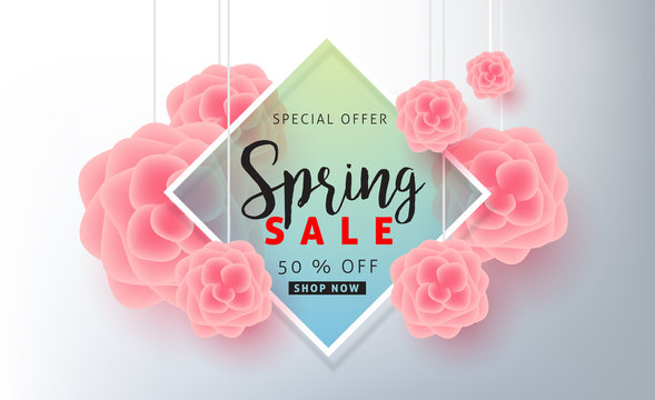Mothers day sale background poster banner with beautiful colorful flower. Vector illustration.