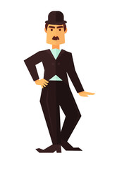 Cinema movie comic actor character in hat vector flat icon