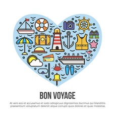 Bon voyage heart sea cruise travel summer vacation vector poster