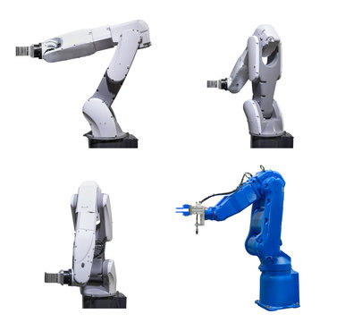 Industry Robotic Arm Set Isolated On White Background