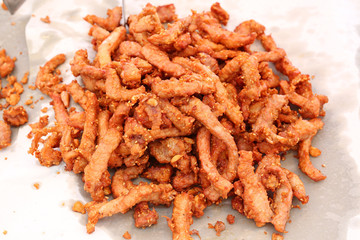 Pork dried in sun and fried.