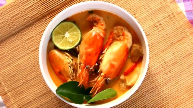 sour prawn soup or tom yum kung , Thai food.