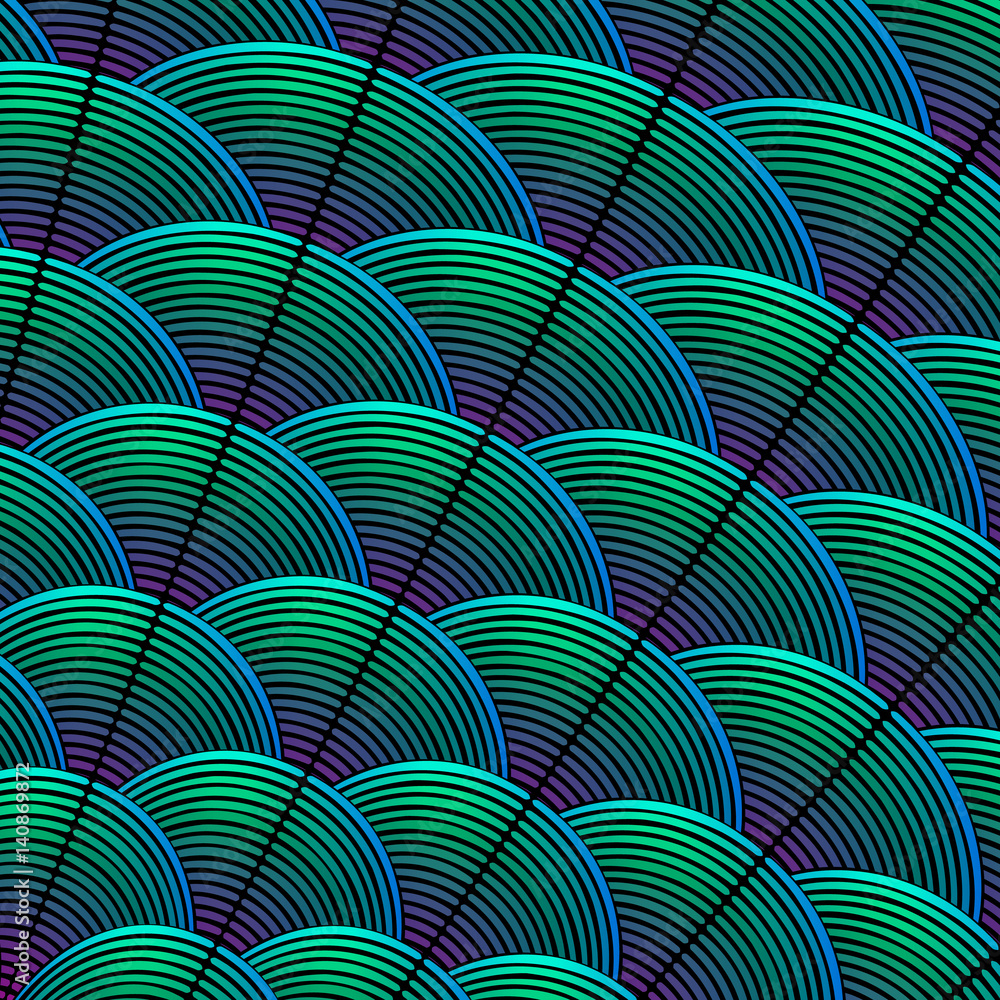 Poster feather styled background with curved lines styled as exotic bird plumage pattern