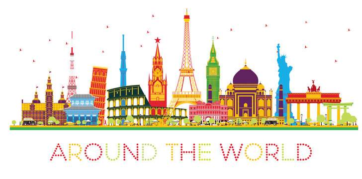 Travel Concept Around the World with Famous International Landmarks.