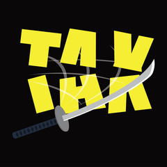 tax paper cut with sword concept to reduce taxes paying less. vector illustration