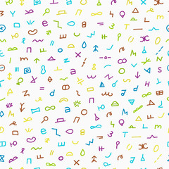 Black and white hand drawn seamless pattern. Abstract doodle background. Vector print. Random signs.