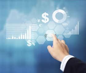 financial symbols coming from hand