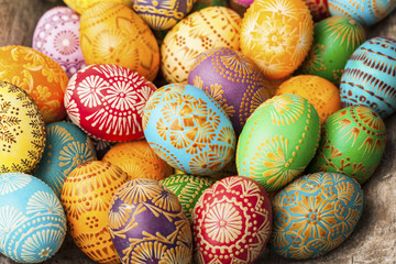 Easter eggs, Paschal eggs collection, decorated with beeswax - to celebrate Easter. Its old...