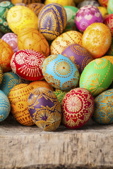 Easter eggs, Paschal eggs, decorated with beeswax - to celebrate Easter. Its old tradition in Lithuania, Eastern Europe.