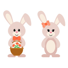 Obraz na płótnie Canvas cartoon bunny girl and boy with a basket