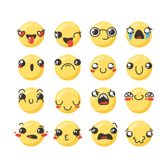 Set of cute lovely kawaii emoticon.