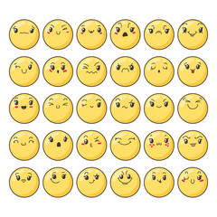Set of cute lovely kawaii emoticon.