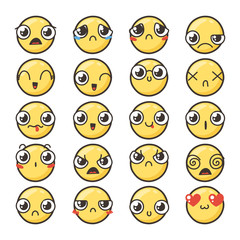Fototapeta premium Set of cute lovely kawaii emoticon.