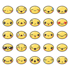 Fototapeta premium Set of cute lovely kawaii emoticon.