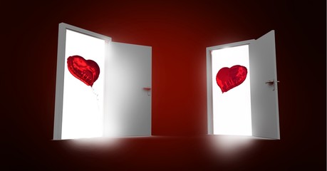 Open doors with red heart shape