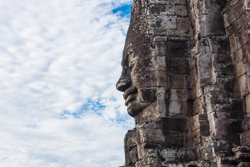 Side view of stone face in Bayon - Siem Reap, Cambodia