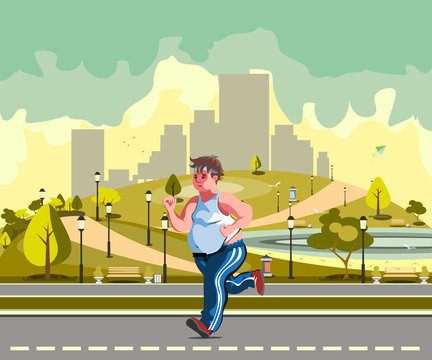 Man running in the park and sweating to lose weight