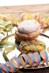 Close up Tasty Sugared Round Berliner Donuts. Carnival for Desse