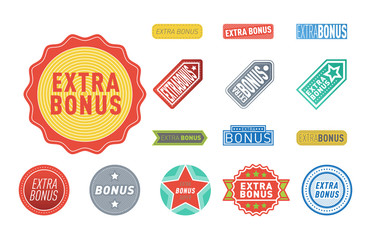 Super extra bonus banners text in color drawn labels, business shopping concept vector internet promotion shopping vector