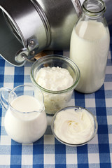 milk products - tasty healthy dairy products on a table on: sour