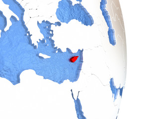 Cyprus on shiny globe with water