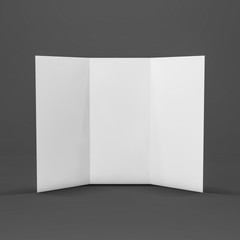 Blank mockup trifold flyer on dark background. 3D rendering