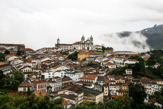 A view over the town of Ouro Preto from near the church of Sao Francisco de Paula, Brazil.