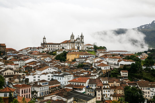 A view over the town of Ouro Preto from near the church of Sao Francisco de Paula, Brazil.