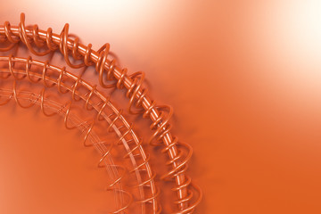 Concentric shape made of rings and spirals on orange background